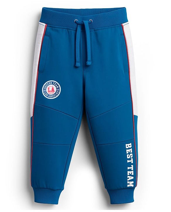 Babyhug Terry Knit Full Length Lounge Pant With Text Print - Blue