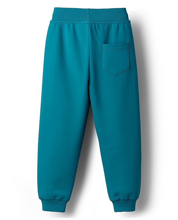 Babyhug French Terry Knit Full Length Lounge Pant With Text Print - Teal Blue