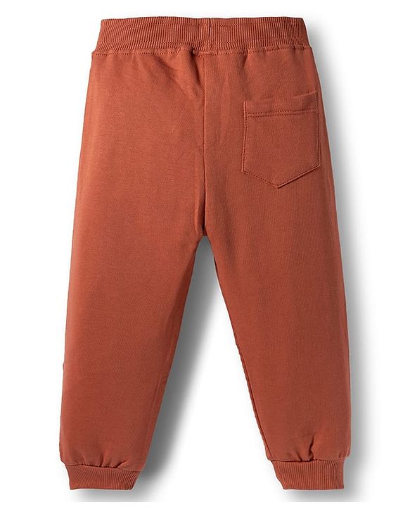 Babyhug French Terry Knit Full Length Lounge Pant with Mountain Print - Rust Orange