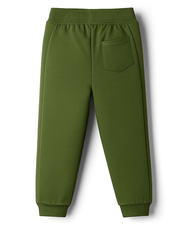 Babyhug French Terry Knit Full Length Lounge Pant With Text Print - Green
