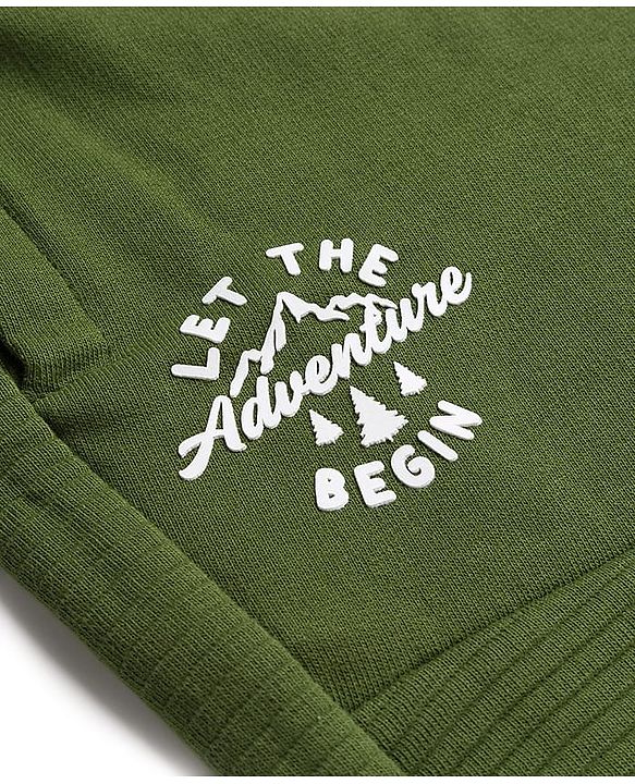 Babyhug French Terry Knit Full Length Lounge Pant With Text Print - Green