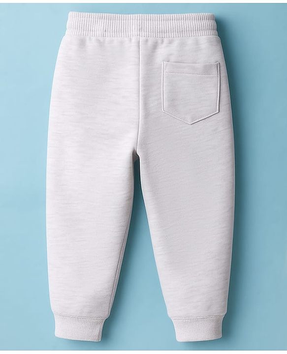 Babyhug French Terry Knit Full Length Lounge Pant With Star Embroidered - Grey