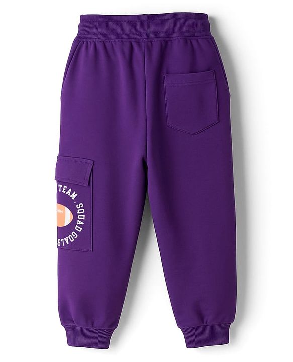 Babyhug French Terry Knit Full Length Lounge Pant With Text Print - Purple