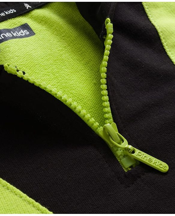 Pine Kids Full Sleeves Hooded Sweatshirt With Win Game Play Text & Kangaroo Pockets - Limegreen