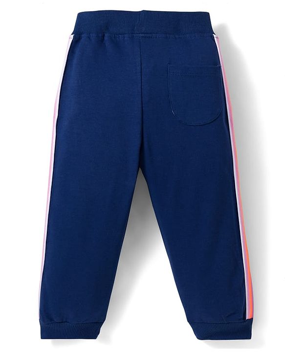Babyhug French Terry Knit Full Length Lounge Pant With Heart Embriodery - Navy Blue