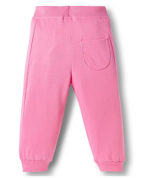 Babyhug French Terry Knit Full Length Lounge Pant with Heart Design - Pink