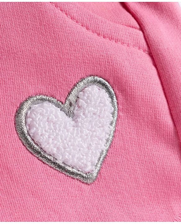 Babyhug French Terry Knit Full Length Lounge Pant with Heart Design - Pink