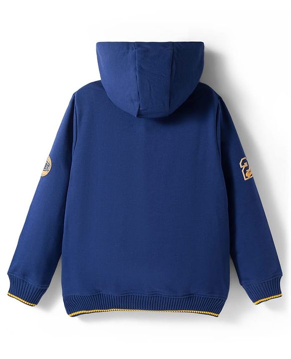 Pine Kids Knit Full Sleeves Hooded Sweatshirt With Basketball Print - Navy Blue
