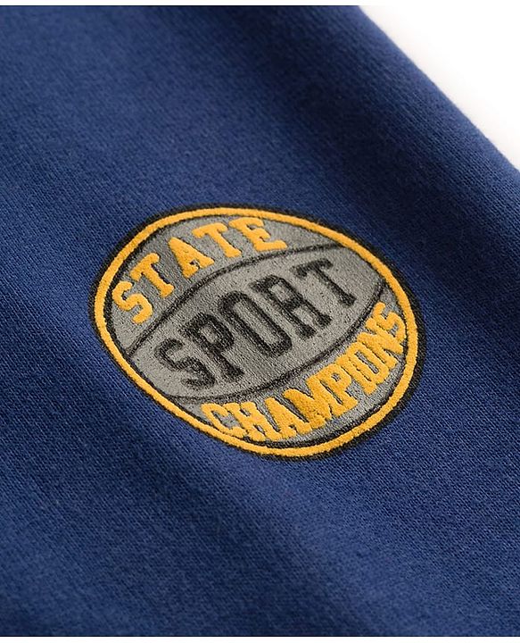 Pine Kids Knit Full Sleeves Hooded Sweatshirt With Basketball Print - Navy Blue