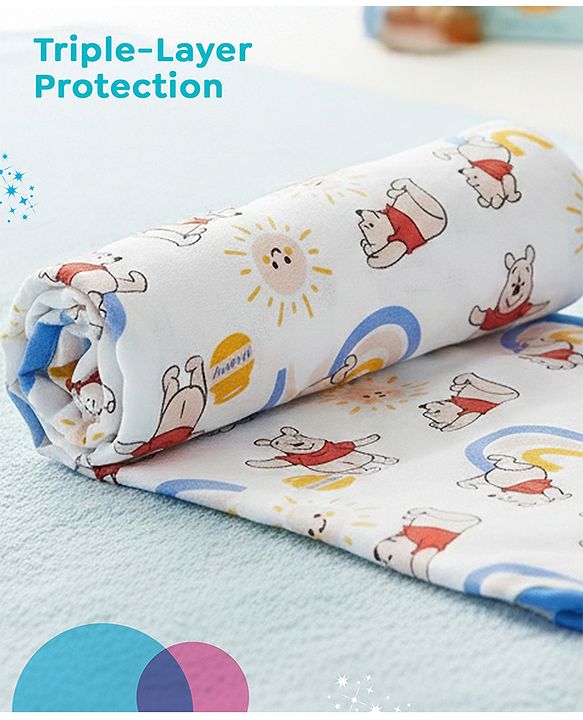 Babyhug Disney 100% Cotton Muslin 3 Layered Baby Blanket Winnie The Pooh Print| Soft Breathable Fabric| Gentle of Baby Skin| Comfortable Warm & Soothing| Machine washable| New Born Gifting Option