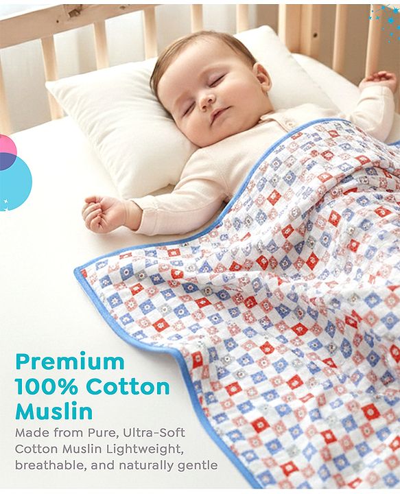 Babyhug Disney 100% Cotton Muslin 3 Layered Baby Blanket Winnie The Pooh Print| Soft Breathable Fabric| Gentle of Baby Skin| Comfortable Warm & Soothing| Machine washable| New Born Gifting Option