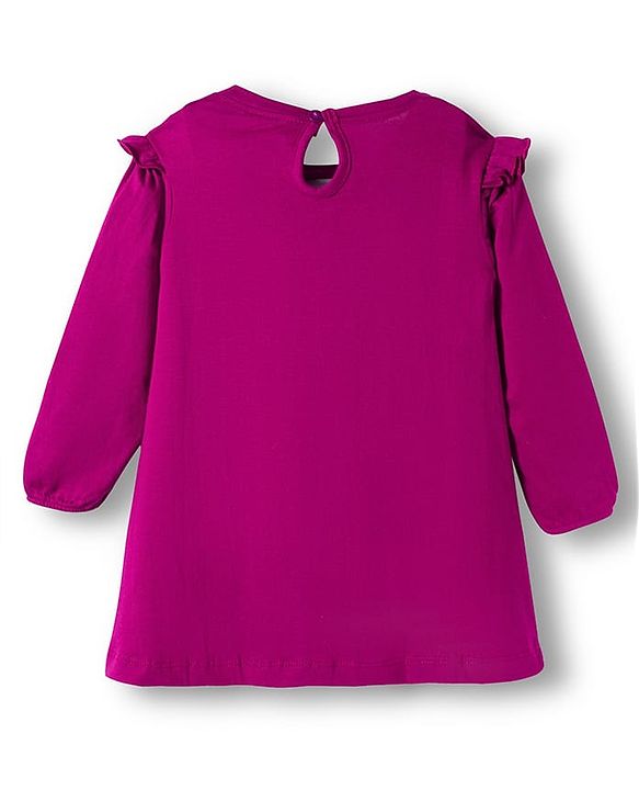 Babyhug Cotton Knit Full Sleeves Frock With Leggings & Floral Embriodery - Purple & Pink
