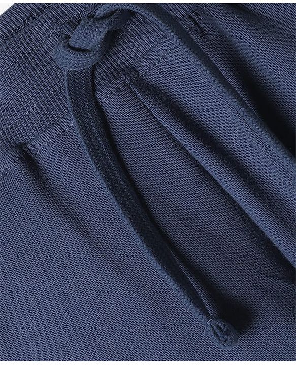 Babyhug Terry 100% Cotton Knit Full Length Text Printed Cut & Sew Lounge Pant With Embroidery - Navy Blue