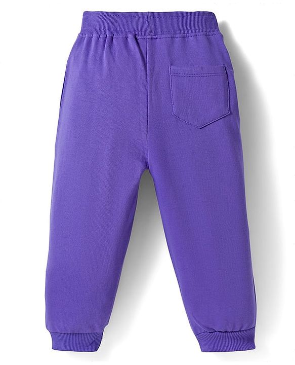 Babyhug French Terry Knit Full Length Lounge Pant With Text Print - Purple