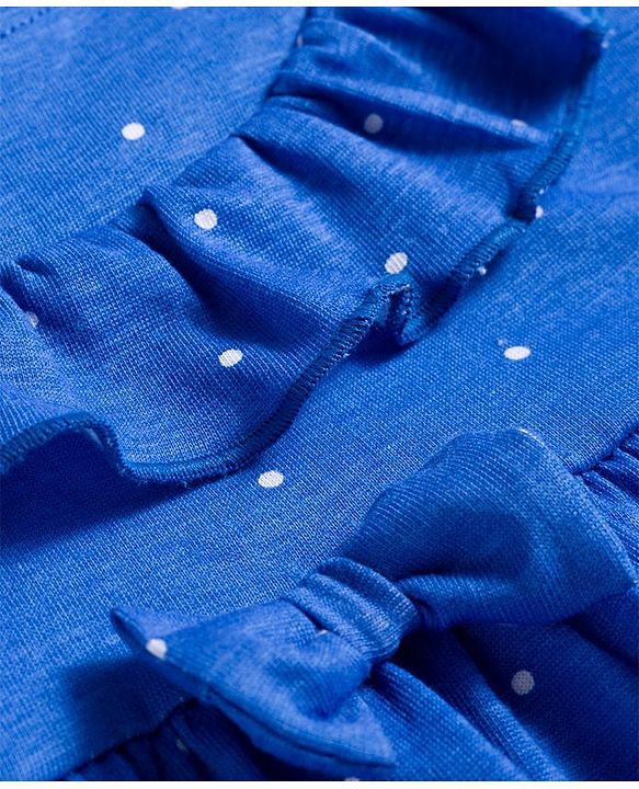 Babyhug Cotton Knit Full Sleeves Frock with Leggings with Butterfly Print Frill Detailing & Bow Applique - Blue