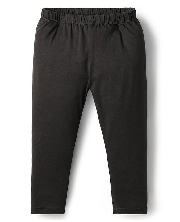 Babyhug Single Jersey Knit Full Length Solid Coloured Leggings - Black