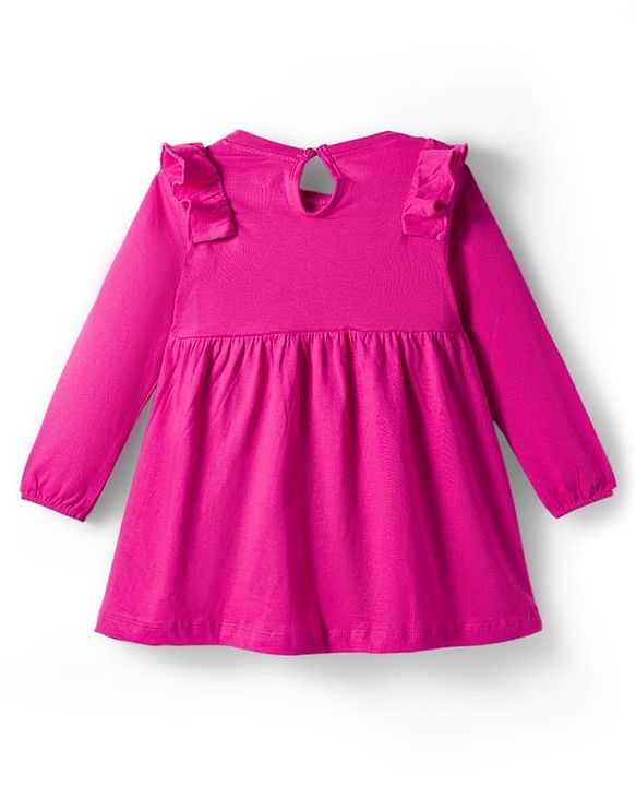 Babyhug Cotton Woven Full Sleeves Frock & Legging With Animal Print & Frill Detailing - Dark Pink & Pink