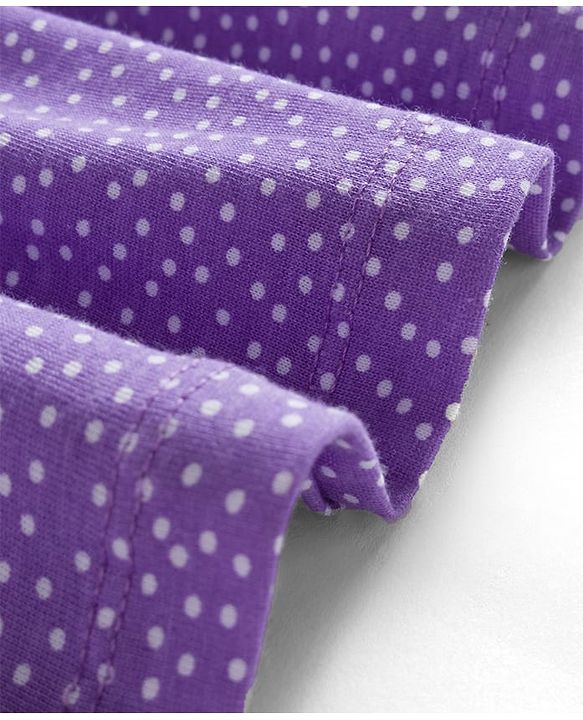Babyhug Cotton Knit Full Sleeves Polka Dot Printed Frock With Leggings & Floral Sling Bag - Purple