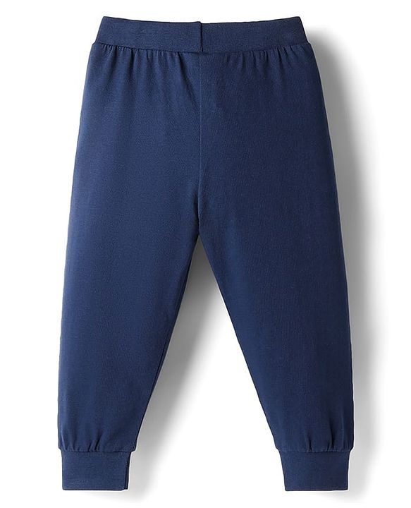 Babyhug Single Jersey Knit Full Length Lounge Pant with Let's Play Bro Text Print - Navy Blue
