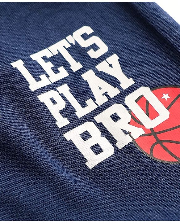 Babyhug Single Jersey Knit Full Length Lounge Pant with Let's Play Bro Text Print - Navy Blue