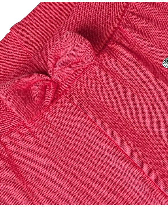 Babyhug Single Jersey Knit Full Length Lounge Pant with Bow Applique & Butterfly Print - Red