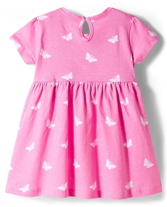 Babyhug Single Jersey Knit Half Sleeves Floral Printed Frocks with Bow Applique Pack of 2 - Pink & Purple