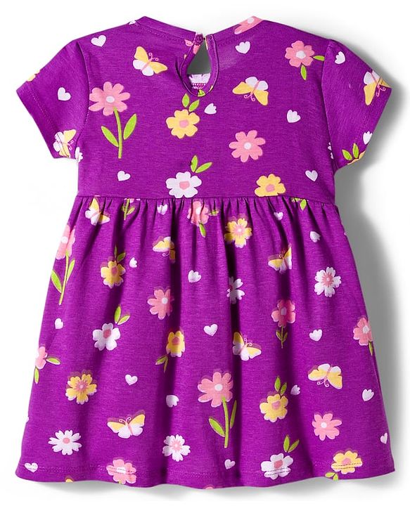 Babyhug Single Jersey Knit Half Sleeves Floral Printed Frocks with Bow Applique Pack of 2 - Pink & Purple
