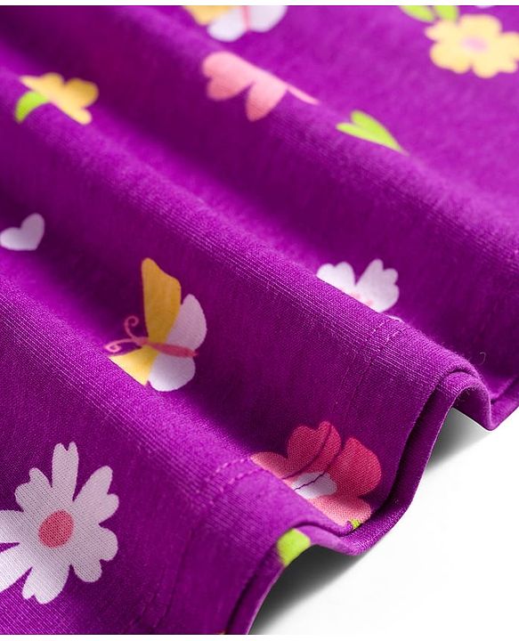 Babyhug Single Jersey Knit Half Sleeves Floral Printed Frocks with Bow Applique Pack of 2 - Pink & Purple