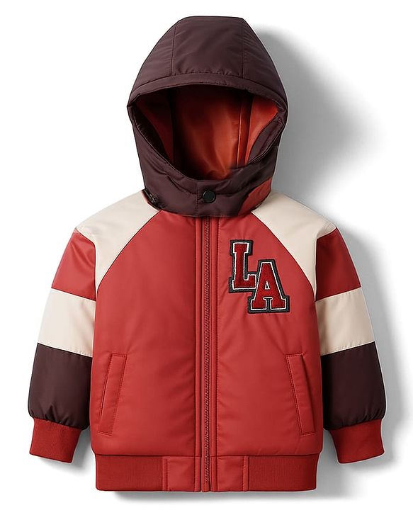 Babyhug Woven Full Raglan Sleeves Hooded Paaded Jacket with Patch Detailing - Brown
