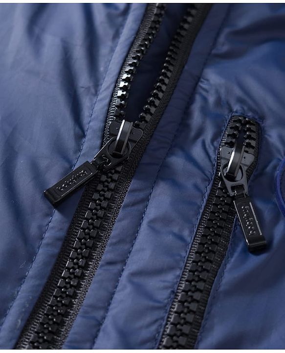 Babyhug Woven Full Sleeves Padded Jacket With Badge Detailing & Detachable Hood - Navy Blue & Brown