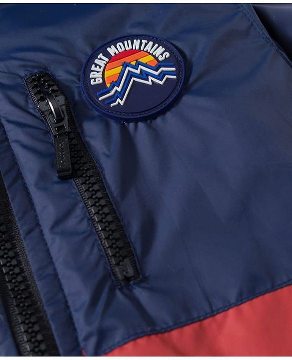 Babyhug Woven Full Sleeves Padded Jacket With Badge Detailing & Detachable Hood - Navy Blue & Brown