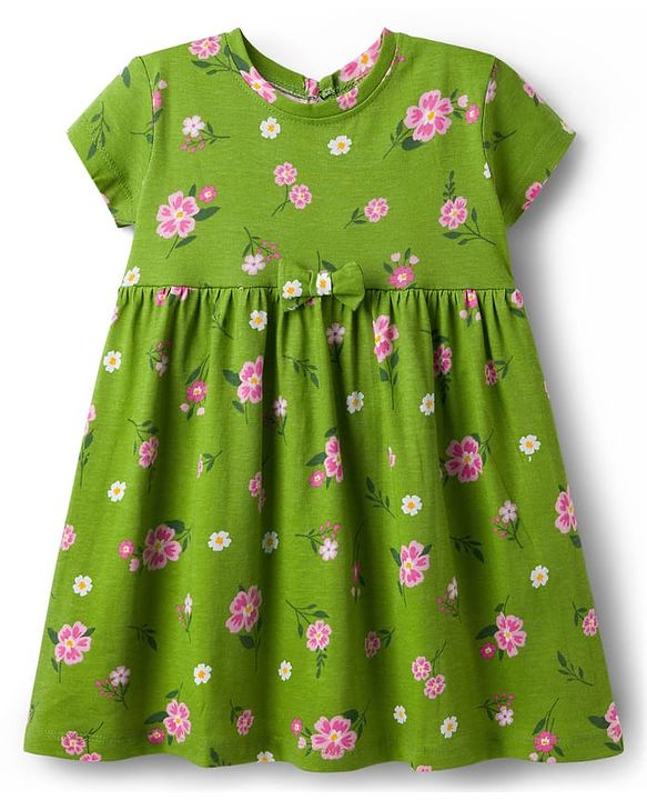 Babyhug Single Jersey Knit Half Sleeves Frocks With Floral Print Pack Of 2 - Yellow & Green