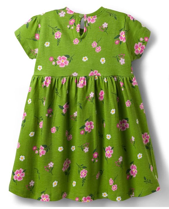 Babyhug Single Jersey Knit Half Sleeves Frocks With Floral Print Pack Of 2 - Yellow & Green
