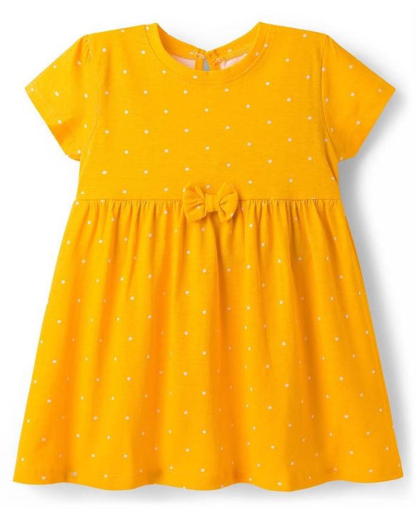 Babyhug Single Jersey Knit Half Sleeves Frocks With Floral Print Pack Of 2 - Yellow & Green