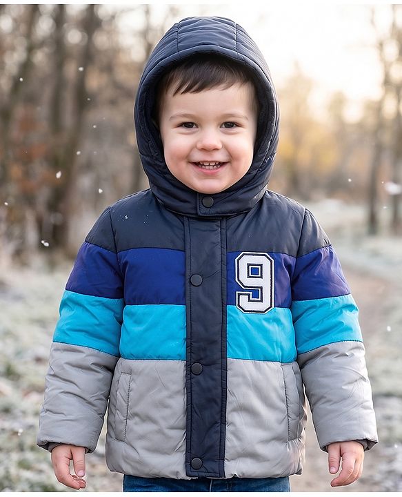 Babyhug Woven Full Sleeves Padded Jacket with Detachable Hood & Patch Detailing - Multicolor