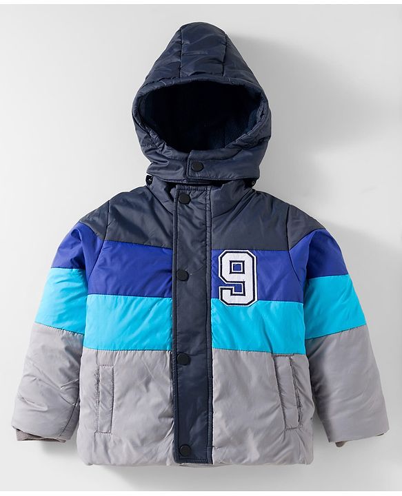 Babyhug Woven Full Sleeves Padded Jacket with Detachable Hood & Patch Detailing - Multicolor