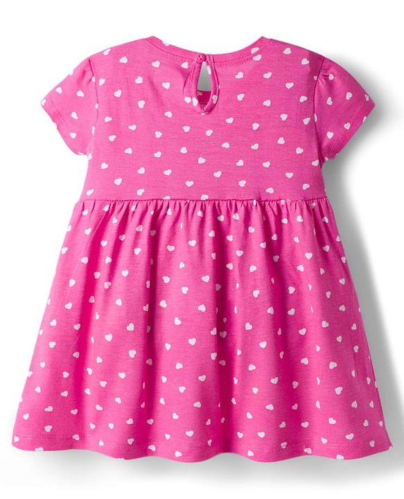 Babyhug Single Jersey Knit Half Sleeves Frock with Heart Print Pack of 2 - Navy & Pink
