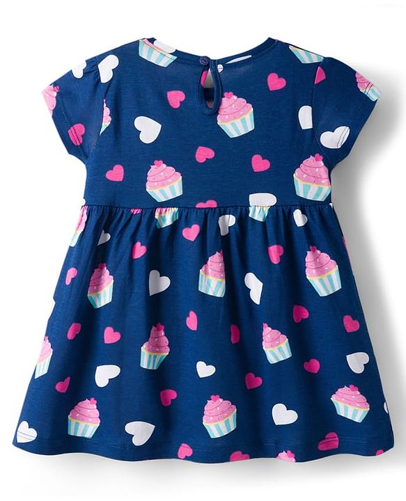 Babyhug Single Jersey Knit Half Sleeves Frock with Heart Print Pack of 2 - Navy & Pink