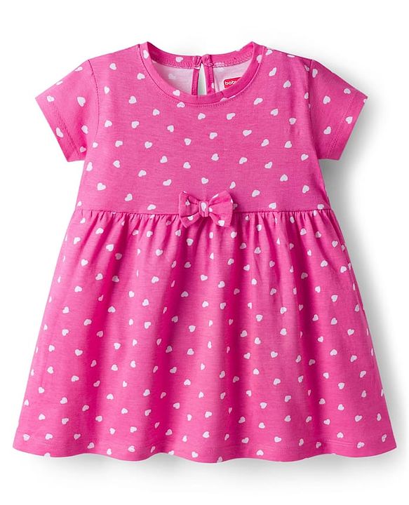 Babyhug Single Jersey Knit Half Sleeves Frock with Heart Print Pack of 2 - Navy & Pink