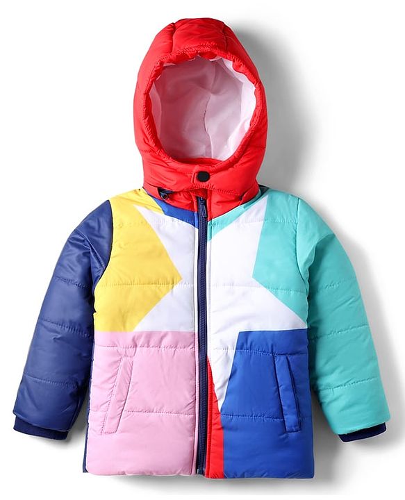 Babyhug Woven Full Sleeves Hooded Padded Jacket With Color Block Design & Detachable Hoodie - Multicolor