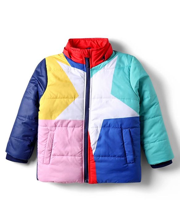 Babyhug Woven Full Sleeves Hooded Padded Jacket With Color Block Design & Detachable Hoodie - Multicolor
