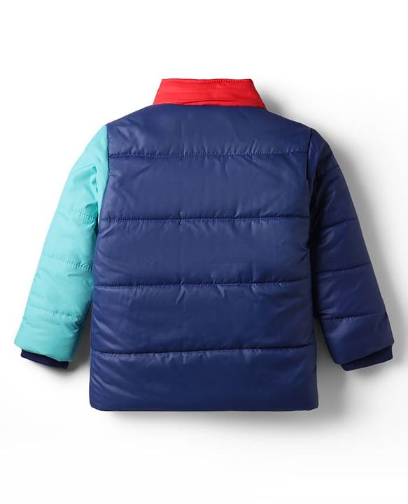 Babyhug Woven Full Sleeves Hooded Padded Jacket With Color Block Design & Detachable Hoodie - Multicolor