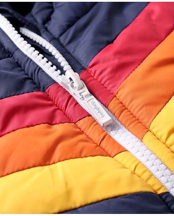 Babyhug Woven Full Sleeves Hooded Padded Jacket With Color Block Design - Navy Blue
