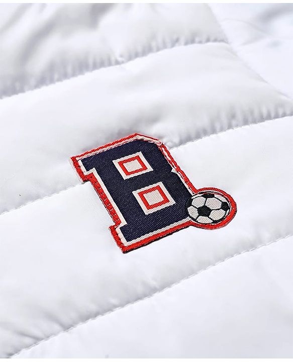 Babyhug Woven Full Sleeves Hooded Padded Jacket With Alphabet Embroidery - White