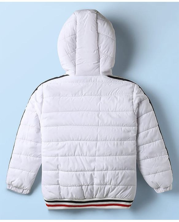 Babyhug Woven Full Sleeves Hooded Padded Jacket With Alphabet Embroidery - White