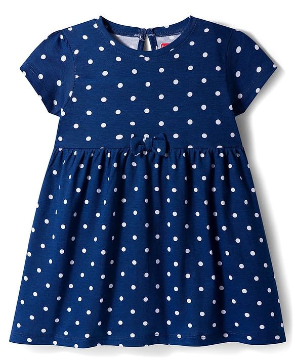 Babyhug Single Jersey Knit Half Sleeves Polka Dot & Floral Printed Frocks With Bow Applique Pack of 2 - Dark Pink & Navy Blue