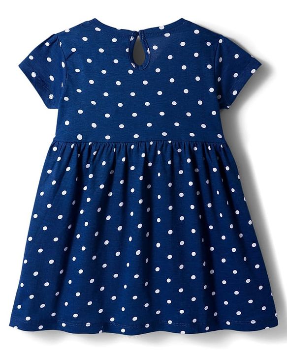 Babyhug Single Jersey Knit Half Sleeves Polka Dot & Floral Printed Frocks With Bow Applique Pack of 2 - Dark Pink & Navy Blue
