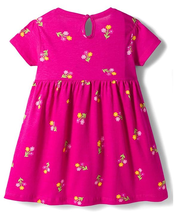 Babyhug Single Jersey Knit Half Sleeves Polka Dot & Floral Printed Frocks With Bow Applique Pack of 2 - Dark Pink & Navy Blue
