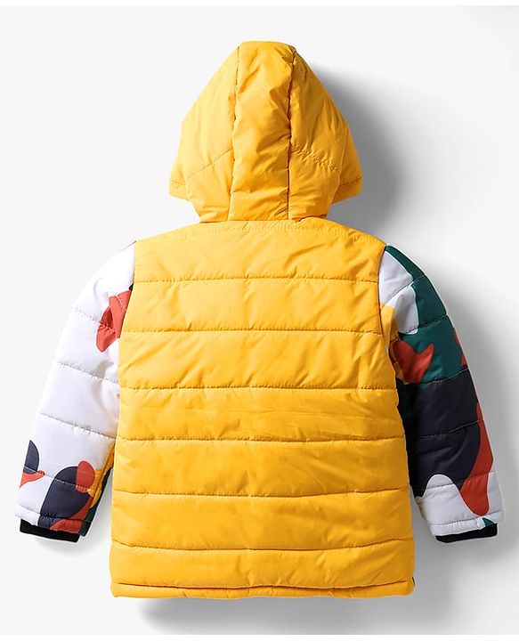 Babyhug Woven Full Sleeves Hooded Padded Jacket With Mountain Print - Multicolor