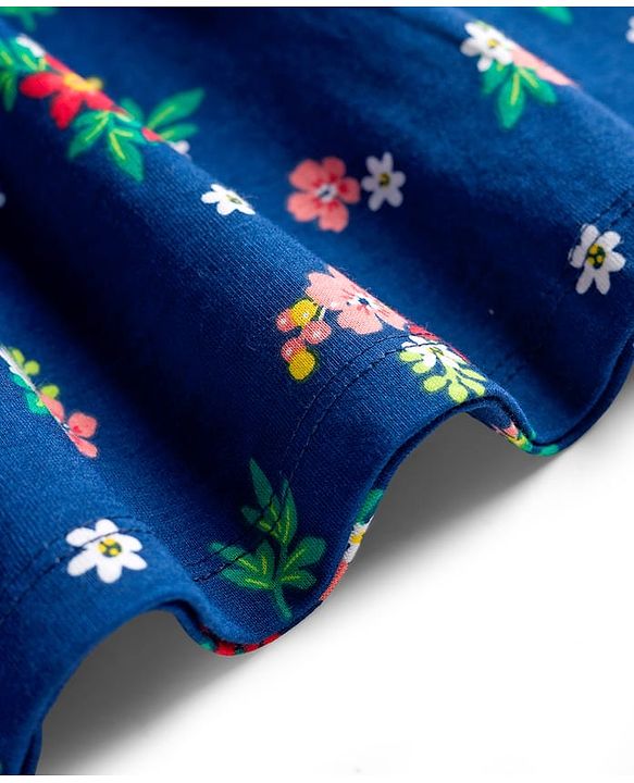 Babyhug Single Jersey Knit Half Sleeves Frocks with Bow Applique & Floral Detailing Pack of 2 - Red & Navy Blue